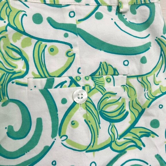 Lilly Pulitzer Shorts Women Size 8 Green White Fish Reef Stretch High Rise - Picture 12 of 14